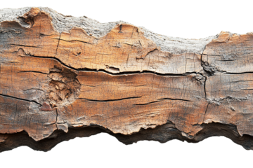 Detailed weathered tree log featuring cracks and textures isolated on transparent background