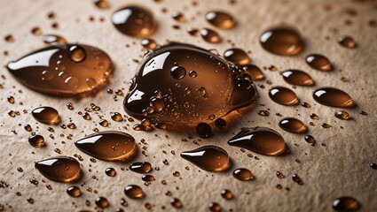 Ink droplets in faded brown forming random organic clusters over textured paper