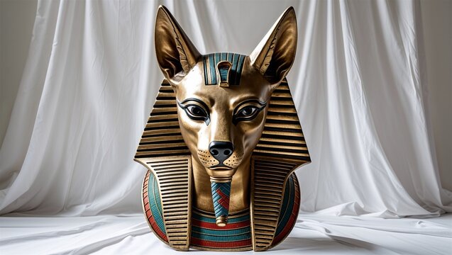 Jackal-headed mask of Anubis, centered on clean white backdrop