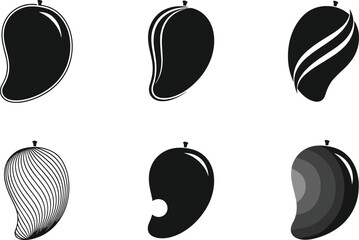 Stylized mango vector set, black and white fruit illustration, abstract tropical design, curved line artwork, CAD drawing flat vector illustration © CreativeStorage