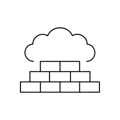 Cloud above a brick wall line drawing art on transparent background