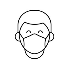 Person wearing face mask line drawing icon on transparent background