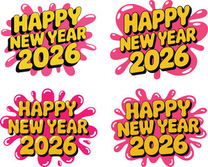 Fototapeta premium Happy New Year 2026 Bold Pink Splash Typography Design