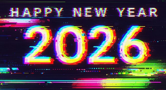 Happy new year 2026 with glitch effect