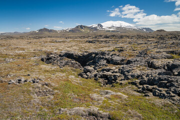 landscape on snaefellsnes peninsula with snaefellsjokull in background