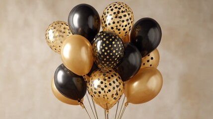 Celebration balloons in elegant gold and black create a festive atmosphere for parties, events, and special occasions.