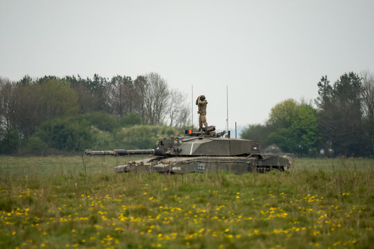British army Challenger 2 II FV4034 main battle tank in action on a military exercise