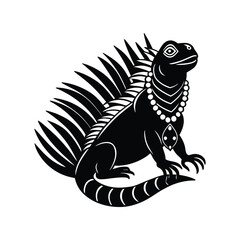 Calm Green Iguana From Jamaica Chest Up Vector Illustration