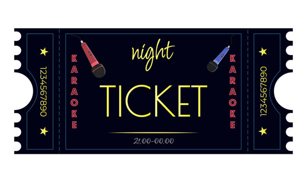 Karaoke Ticket with number, microphone, stars, karaoke, black background, night, singing, pesti, party