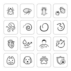 Icons sheet focuses on pets parasites and worms. The icons are designed to be versatile, suitable for use in informational materials, veterinary goods, pet care, apps, and more. EPS10.