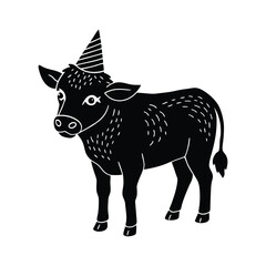 European Bison Calf Paper Crown Poland Vector Illustration