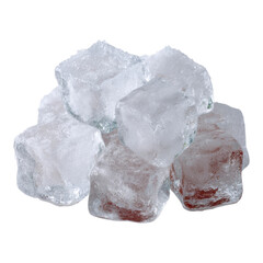 Fresh and Clear Ice Cubes Piled Together on a White Background