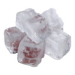 Clear Ice Cubes with Natural Irregular Shapes on White Background