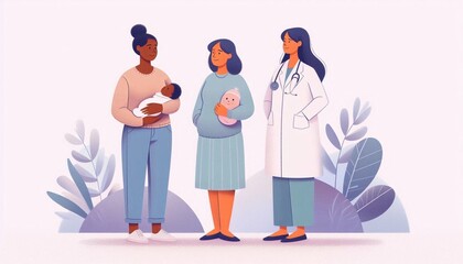 mother and baby A nurse gives a child to a mother, a doctor, parents, and a newborn in a hospital vector.