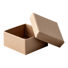 Open Brown Paper Box with Lid on White Background for Gift Packaging