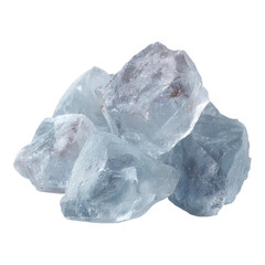 Raw Transparent Ice Cubes Piled Together on a White Background