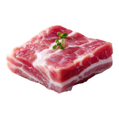 Obraz premium Fresh Raw Pork Belly Slice with Green Herbs on Isolated Background