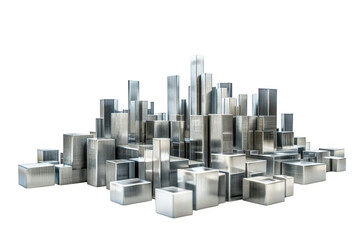 Futuristic Metallic Cityscape with Varying Geometric Building Forms buildings