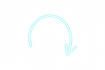 Neon aquamarine glowing circular arrow refreshing direction or undo symbol on transparent background