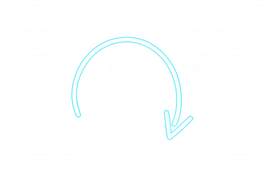 Neon aquamarine glowing circular arrow refreshing direction or undo symbol on transparent background - Powered by Adobe