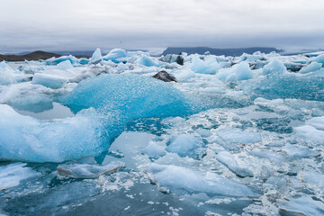 Ice floes on glacier lagoon Jokulsarlon in Iceland