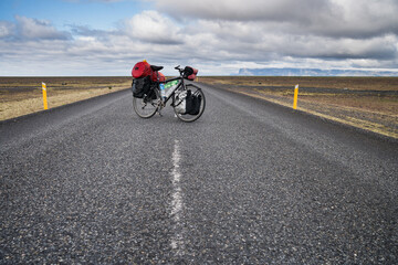 Touring bike on the ring road in Iceland