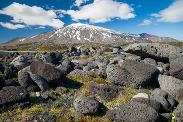 landscape on snaefellsnes peninsula with snaefellsjokull in background
