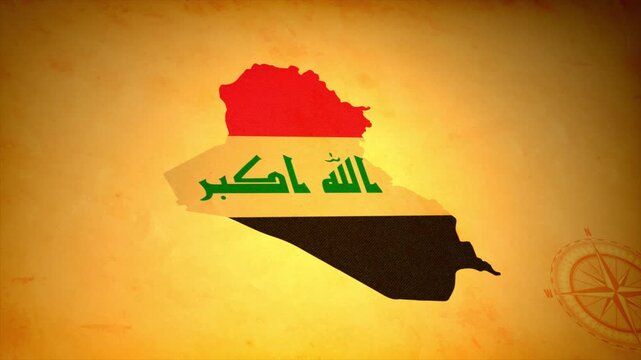 Animated Map of IRAQ with Flag in Body Isolated on Vintage Background
