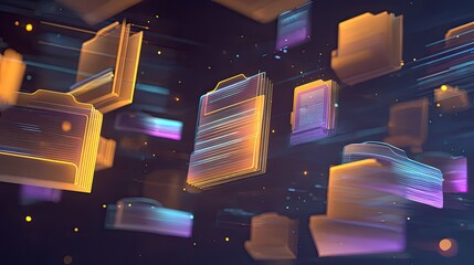 Dynamic Digital Folders Floating in a Vibrant 3D Space Generative AI