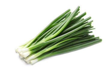 Bunch of fresh green onion on white background