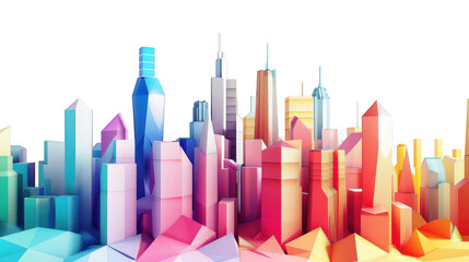 Abstract Geometric Cityscape with Vibrant Gradient Colors on Black Background buildings