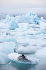 Ice floes on glacier lagoon Jokulsarlon in Iceland