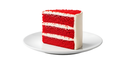 slice of red velvet cake on a plate. isolated on transparent background