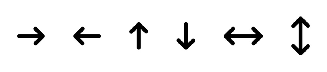 Arrow icons for UI and UX design, Arrows set vector illustration, Arrows vector collection, Arrow icons pointing in multiple directions, Vector illustration.