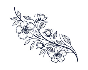 Elegant Floral Branch Design Black and White Line Art Illustration for Creative Projects and Botanical Decorations