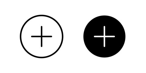 Plus sign icons in outlined and filled circle design, Math symbols, Round plus icons, Vector illustration.