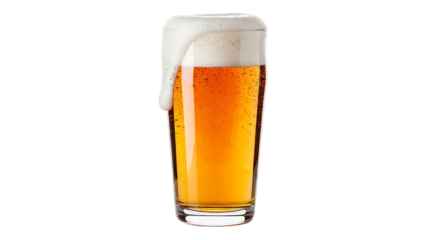 Glass of beer with foam isolated on transparent background