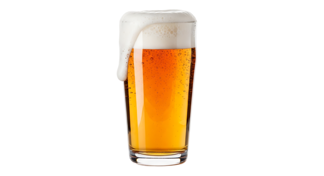Glass of beer with foam isolated on transparent background