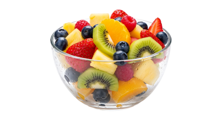 Fresh fruit salad in a clear glass bowl. isolated on transparent background