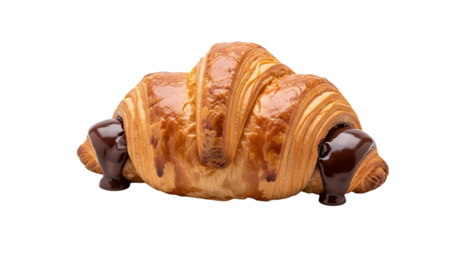 Chocolate croissant close-up shot. isolated on transparent background