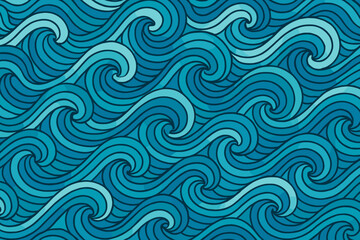 Waves move gently across the surface of the ocean, creating a rhythmic pattern of blue and turquoise colors during a calm day