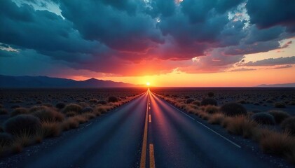 Fototapeta premium Deserted Crossroads at Dusk Two Roads Diverge into Mystery and Solitude