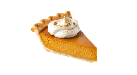 Slice of delicious pumpkin pie with whipped cream. isolated on transparent background