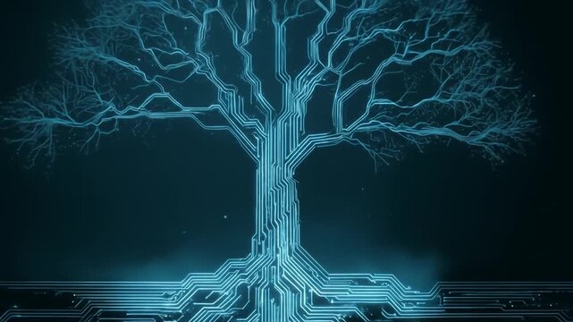 Digital tree illustration technology and nature fusion concept