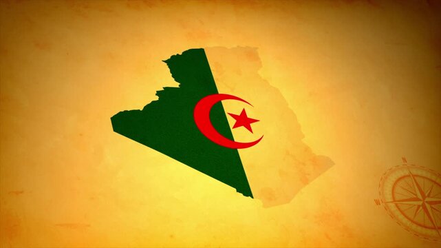 Animated Map of ALGERIA with Flag in Body Isolated on Vintage Background