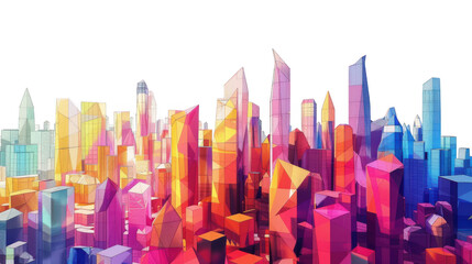 Abstract Low Poly Cityscape with Vibrant Geometric Buildings in a Gradient of Colors