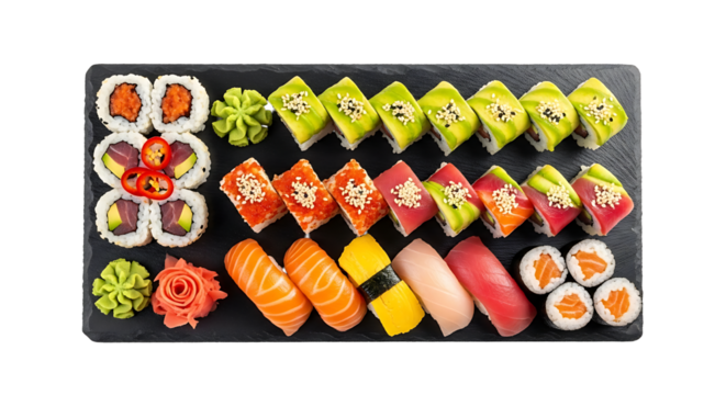 Delicious sushi platter. isolated on transparent background