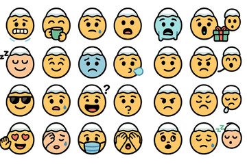 Naklejka premium Emoticons displaying a range of emotions and reactions in a simple, colorful style