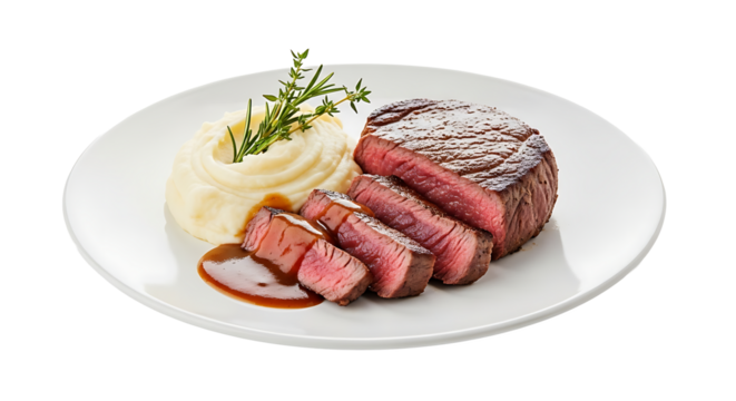 Filet mignon on a plate. isolated on transparent background