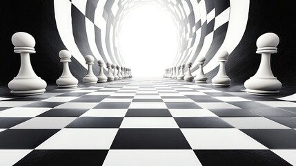 Blue and white chess board spiral circles pattern with 3D light wave motion backgrounds